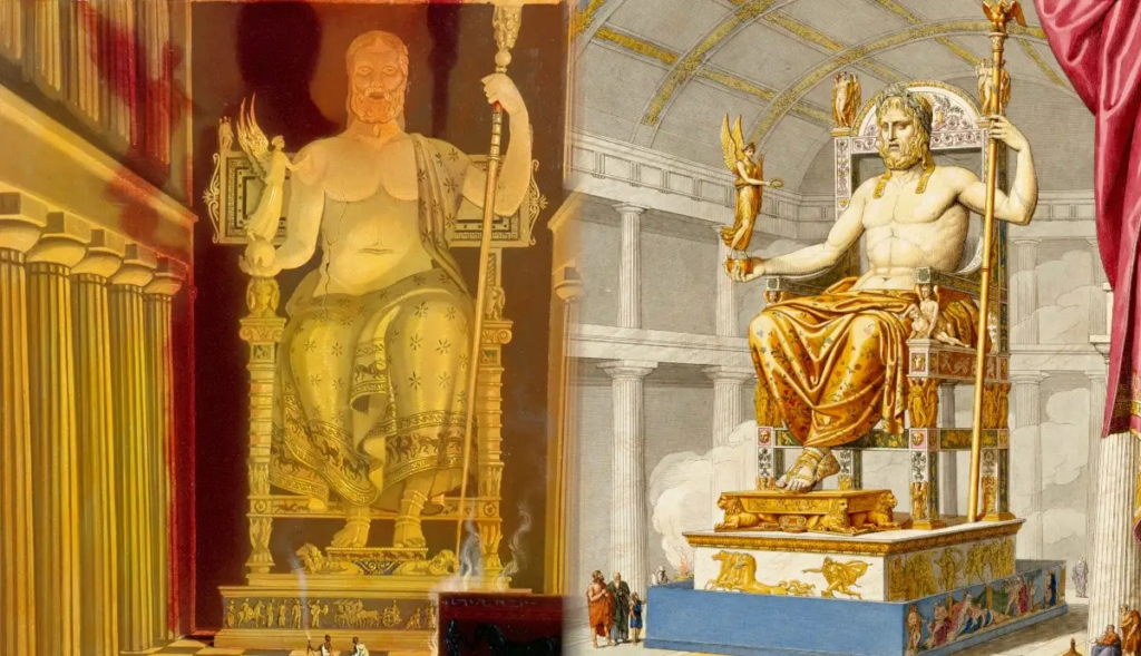 одно из чудес света: Статуя Зевса Олимпийского в Греции  